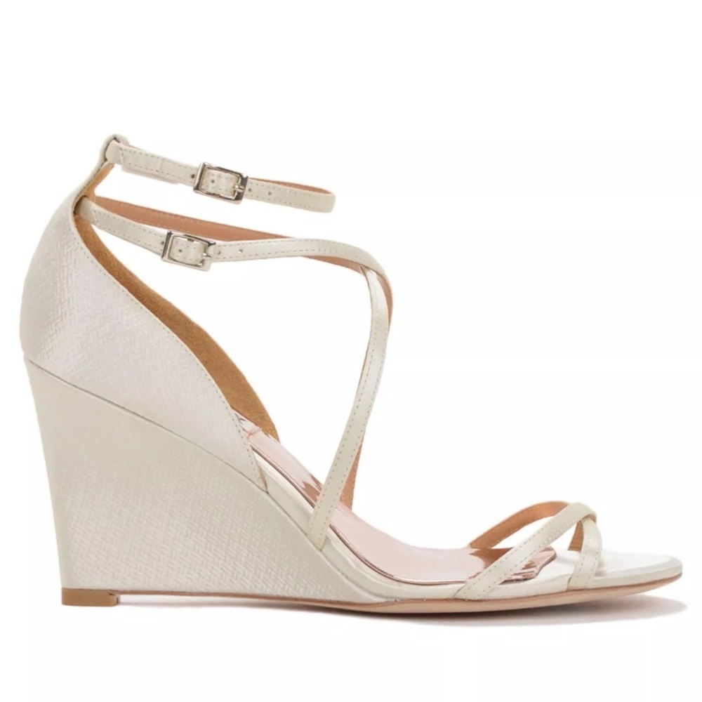 Badgley Mischka Melaney Satin Champagne Wedges, 10